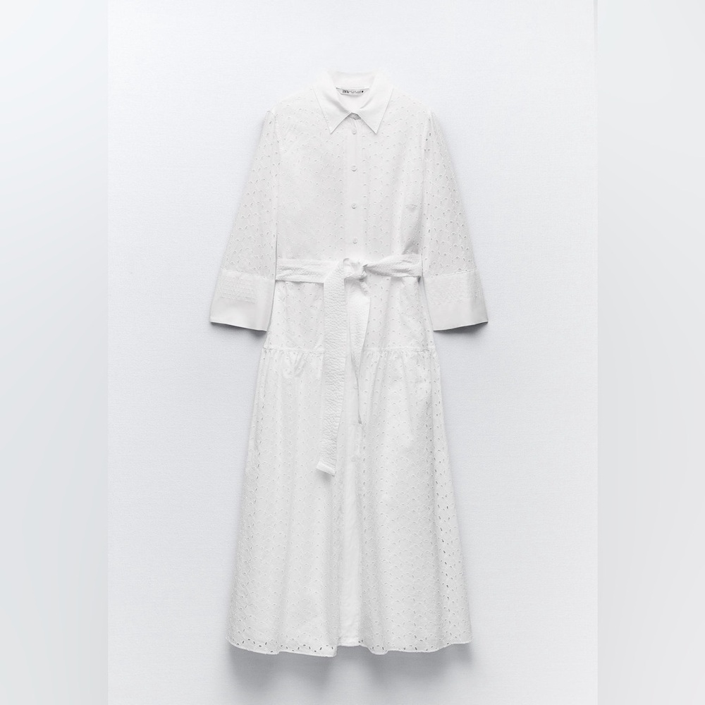 New- White Eyelet Shirt Dress with Waist Tie